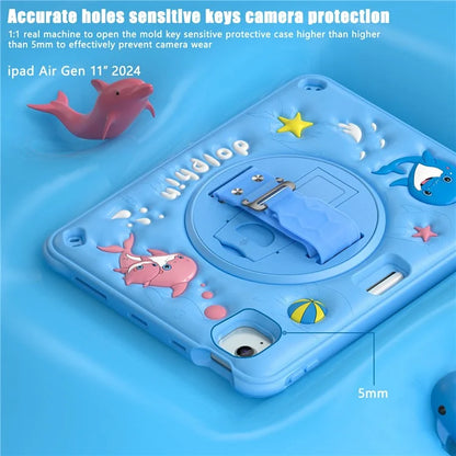 For iPad Air 11 (2024) / Air (2022) / (2020) / iPad Pro 11 (2022) / (2021) / (2020) / (2018) Case Cute Dolphin Kickstand Tablet Cover