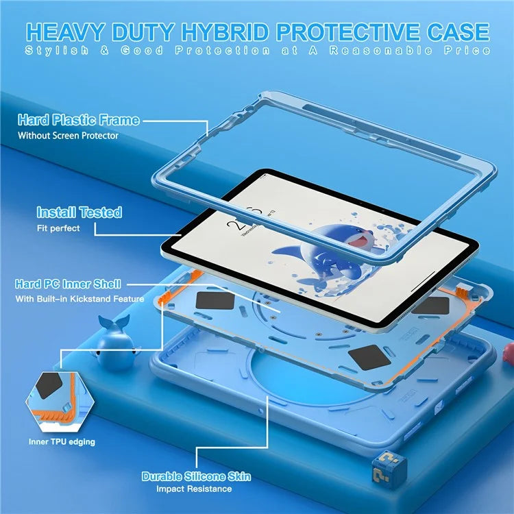 For iPad Air 11 (2024) / Air (2022) / (2020) / iPad Pro 11 (2022) / (2021) / (2020) / (2018) Case Cute Dolphin Kickstand Tablet Cover