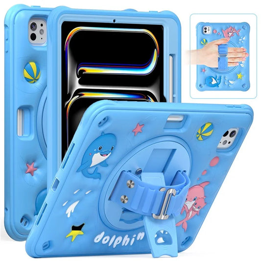 For iPad Pro 11 (2024) Case Cute Dolphin Kickstand PC+Silicone+TPU Tablet Cover