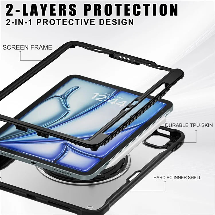 For iPad Air 11 (2024) / Air (2022) / (2020) / iPad Pro 11 (2022) / (2021) / (2020) / (2018) Case Kickstand PC+Silicone+TPU Tablet Cover