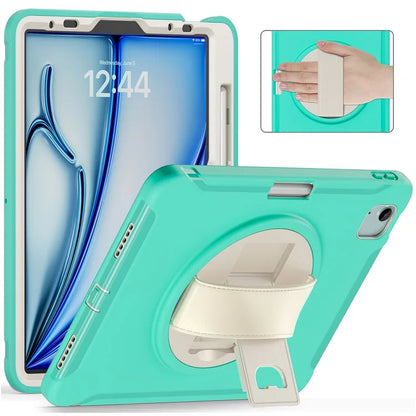 For iPad Air 11 (2024) / Air (2022) / (2020) / iPad Pro 11(2022) / (2021) / (2020) / (2018) Rotary Kickstand PC + TPU Tablet Case with Hand Strap