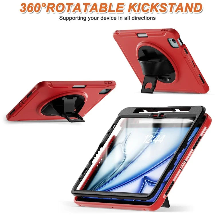 For iPad Air 11 (2024) / Air (2022) / (2020) / iPad Pro 11(2022) / (2021) / (2020) / (2018) Rotary Kickstand PC + TPU Tablet Case with Hand Strap