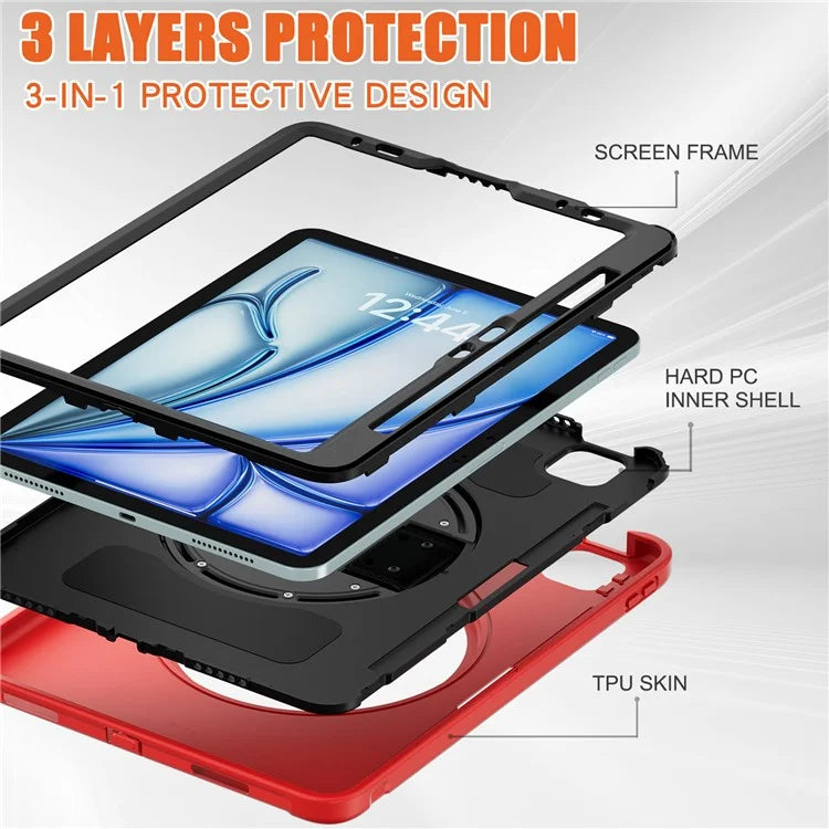 For iPad Air 11 (2024) / Air (2022) / (2020) / iPad Pro 11(2022) / (2021) / (2020) / (2018) Rotary Kickstand PC + TPU Tablet Case with Hand Strap