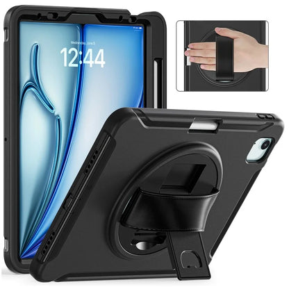 For iPad Air 11 (2024) / Air (2022) / (2020) / iPad Pro 11(2022) / (2021) / (2020) / (2018) Rotary Kickstand PC + TPU Tablet Case with Hand Strap