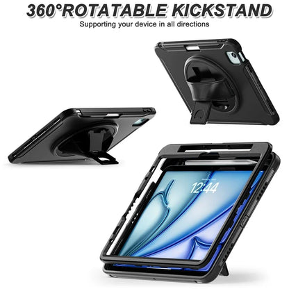 For iPad Air 11 (2024) / Air (2022) / (2020) / iPad Pro 11(2022) / (2021) / (2020) / (2018) Rotary Kickstand PC + TPU Tablet Case with Hand Strap