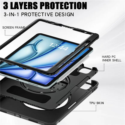 For iPad Air 11 (2024) / Air (2022) / (2020) / iPad Pro 11(2022) / (2021) / (2020) / (2018) Rotary Kickstand PC + TPU Tablet Case with Hand Strap