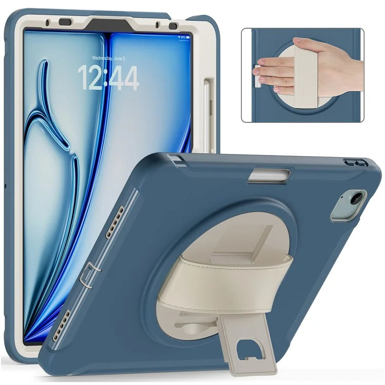 For iPad Air 11 (2024) / Air (2022) / (2020) / iPad Pro 11(2022) / (2021) / (2020) / (2018) Rotary Kickstand PC + TPU Tablet Case with Hand Strap