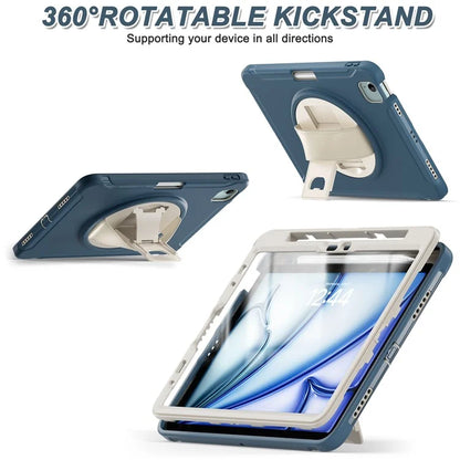 For iPad Air 11 (2024) / Air (2022) / (2020) / iPad Pro 11(2022) / (2021) / (2020) / (2018) Rotary Kickstand PC + TPU Tablet Case with Hand Strap