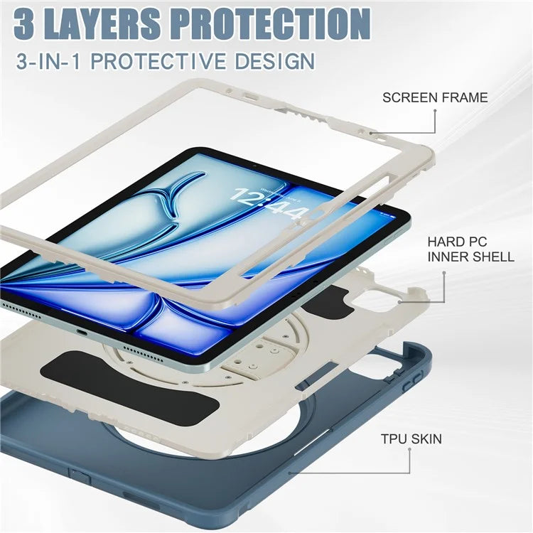 For iPad Air 11 (2024) / Air (2022) / (2020) / iPad Pro 11(2022) / (2021) / (2020) / (2018) Rotary Kickstand PC + TPU Tablet Case with Hand Strap