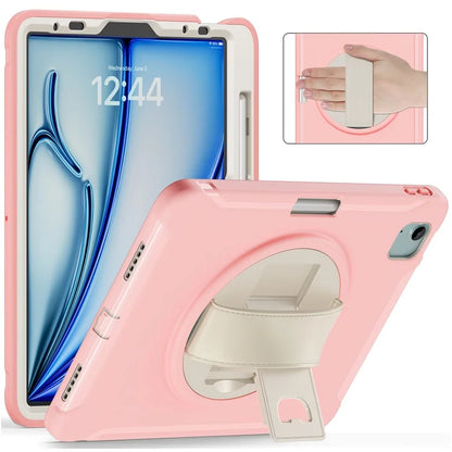 For iPad Air 11 (2024) / Air (2022) / (2020) / iPad Pro 11(2022) / (2021) / (2020) / (2018) Rotary Kickstand PC + TPU Tablet Case with Hand Strap