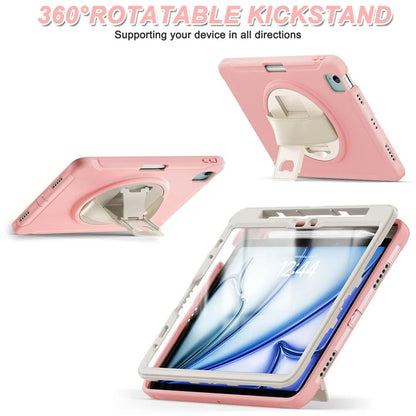 For iPad Air 11 (2024) / Air (2022) / (2020) / iPad Pro 11(2022) / (2021) / (2020) / (2018) Rotary Kickstand PC + TPU Tablet Case with Hand Strap