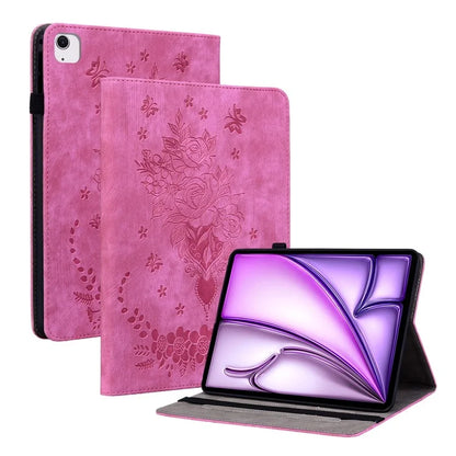 For iPad Air 11 (2024) Shockproof PU Leather Tablet Case Card Slot Imprinted Rose Flower Protection Cover