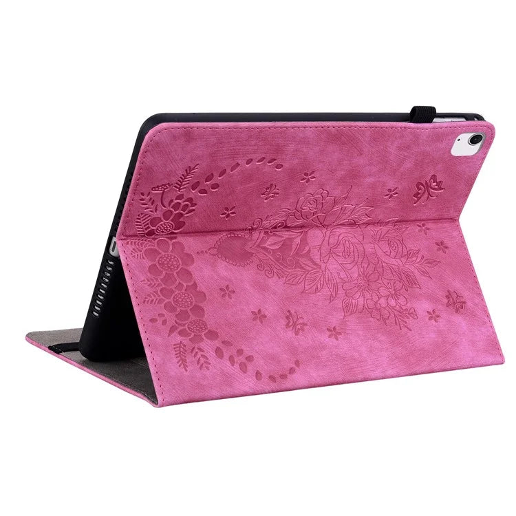 For iPad Air 11 (2024) Shockproof PU Leather Tablet Case Card Slot Imprinted Rose Flower Protection Cover