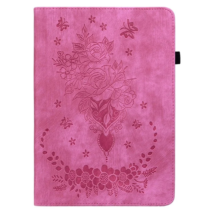 For iPad Air 11 (2024) Shockproof PU Leather Tablet Case Card Slot Imprinted Rose Flower Protection Cover