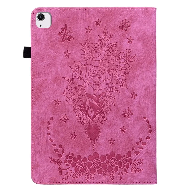 For iPad Air 11 (2024) Shockproof PU Leather Tablet Case Card Slot Imprinted Rose Flower Protection Cover