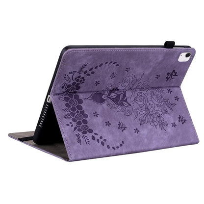 For iPad Air 11 (2024) Shockproof PU Leather Tablet Case Card Slot Imprinted Rose Flower Protection Cover