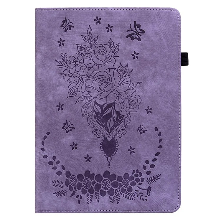 For iPad Air 11 (2024) Shockproof PU Leather Tablet Case Card Slot Imprinted Rose Flower Protection Cover