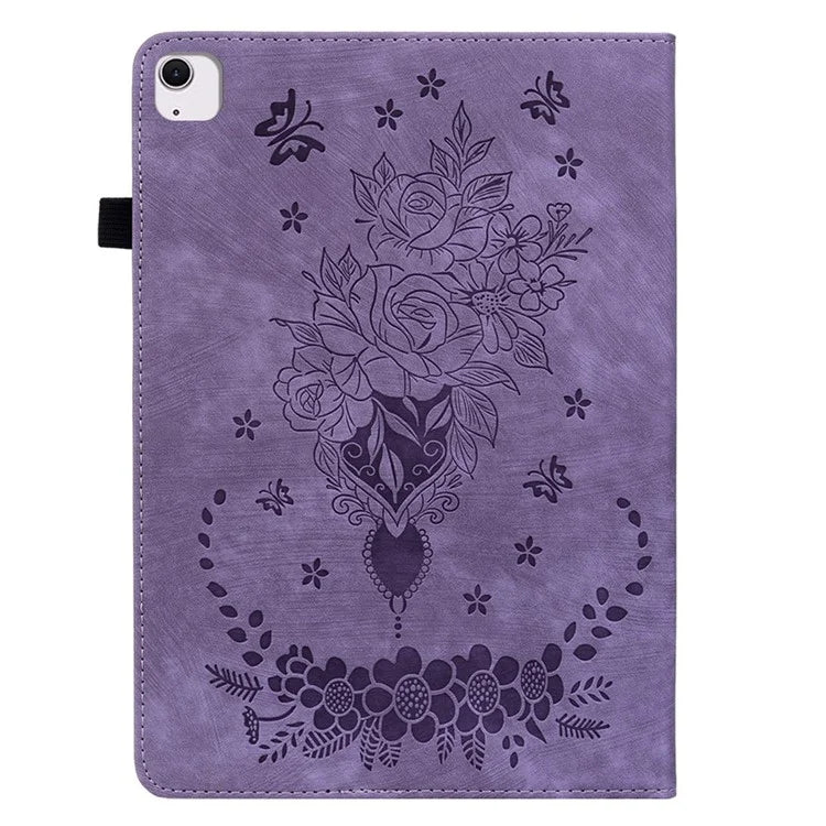 For iPad Air 11 (2024) Shockproof PU Leather Tablet Case Card Slot Imprinted Rose Flower Protection Cover