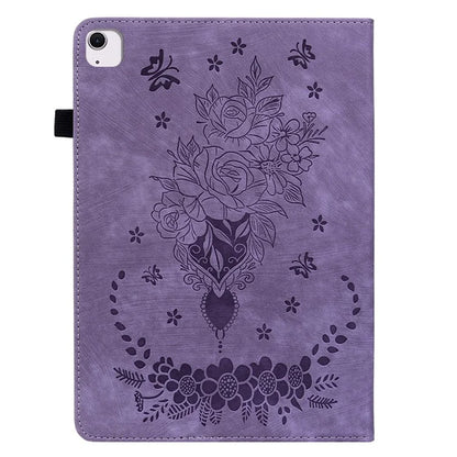 For iPad Air 11 (2024) Shockproof PU Leather Tablet Case Card Slot Imprinted Rose Flower Protection Cover