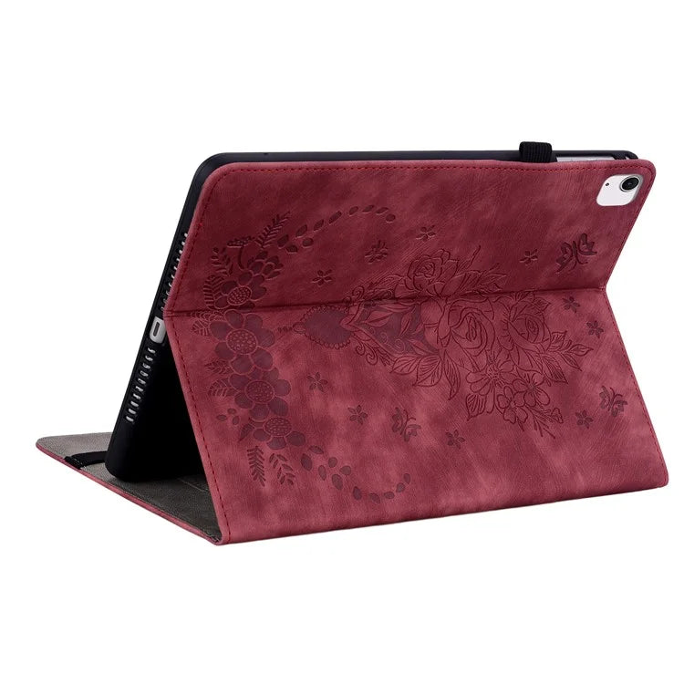 For iPad Air 11 (2024) Shockproof PU Leather Tablet Case Card Slot Imprinted Rose Flower Protection Cover