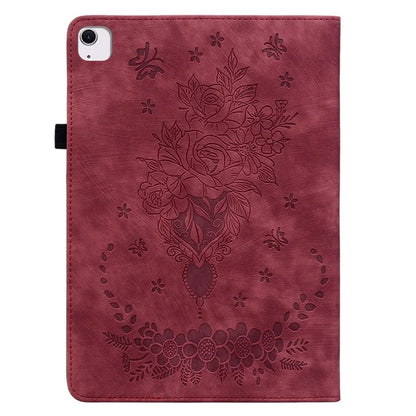 For iPad Air 11 (2024) Shockproof PU Leather Tablet Case Card Slot Imprinted Rose Flower Protection Cover