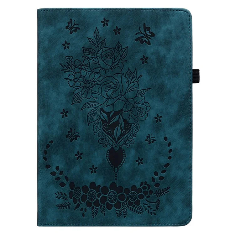 For iPad Air 11 (2024) Shockproof PU Leather Tablet Case Card Slot Imprinted Rose Flower Protection Cover