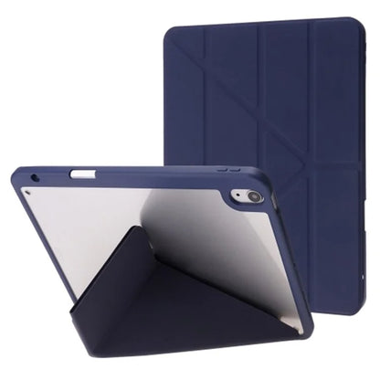 For iPad Air 11 (2024) Case Origami Stand PU Leather+TPU+Acrylic Solid Color Tablet Cover