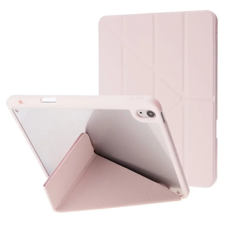 For iPad Air 11 (2024) Case Origami Stand PU Leather+TPU+Acrylic Solid Color Tablet Cover