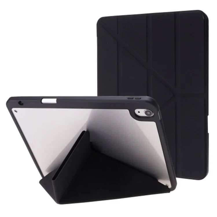 For iPad Air 11 (2024) Case Origami Stand PU Leather+TPU+Acrylic Solid Color Tablet Cover