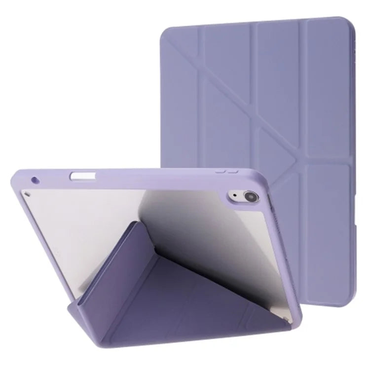 For iPad Air 11 (2024) Case Origami Stand PU Leather+TPU+Acrylic Solid Color Tablet Cover