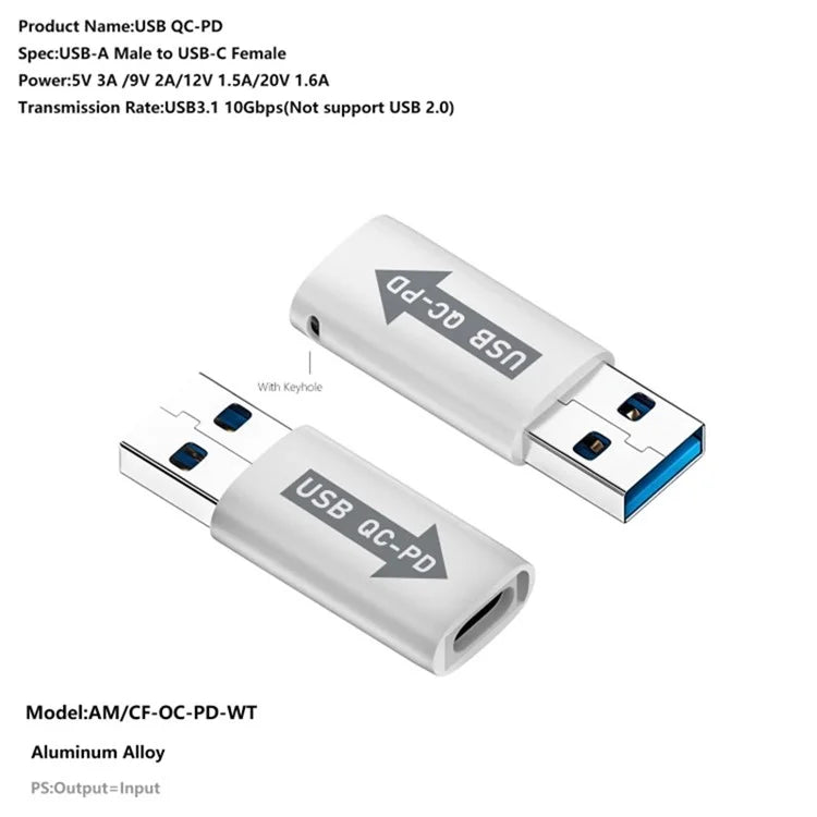 AM / CF-OC-PD USB-A QC3.1 to Type-C PD Converter Adapter with 10Gbps Data Transfer