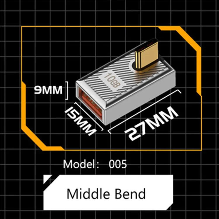 USB-A 3.1 Female to Type-C Male Middle Bend 120W Fast Charging 10Gbps OTG Adapter