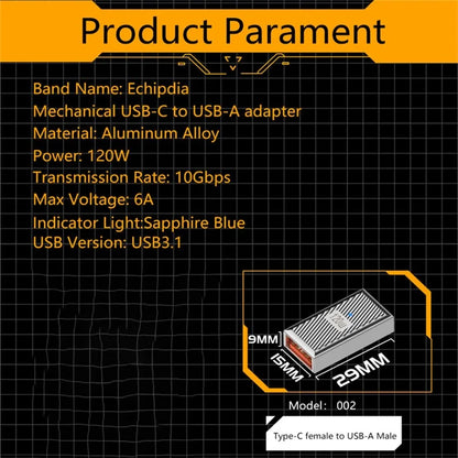 10Gbps Data Transfer USB-A 3.1 Female to Type-C Female 120W OTG Adapter