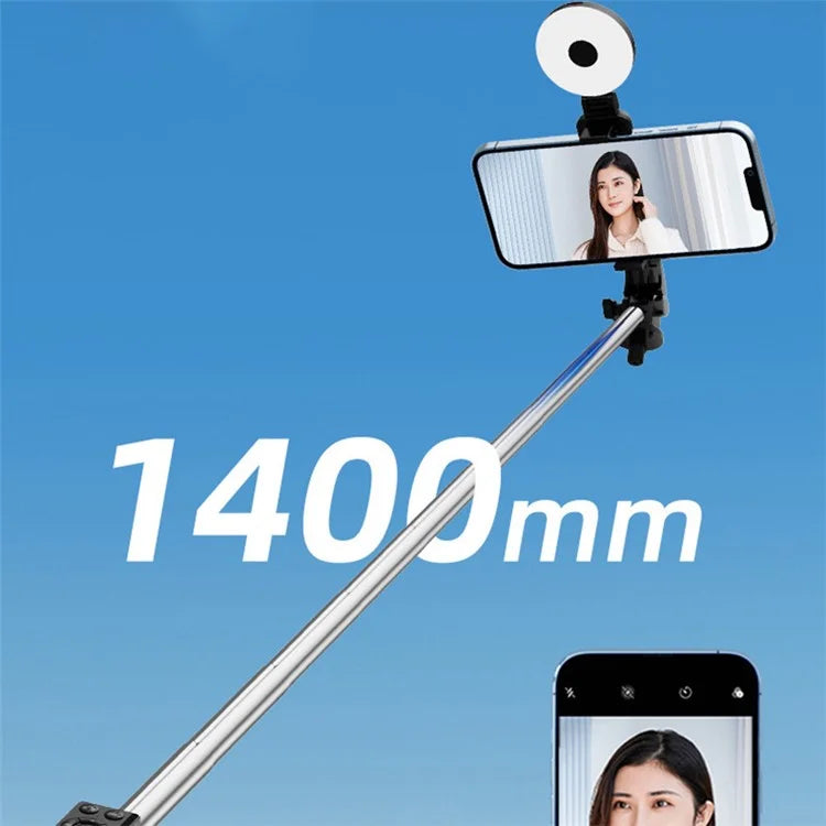 Z14 Pro 140cm Telescopic Tripod Stand with Fill Light Wireless Bluetooth Selfie Stick