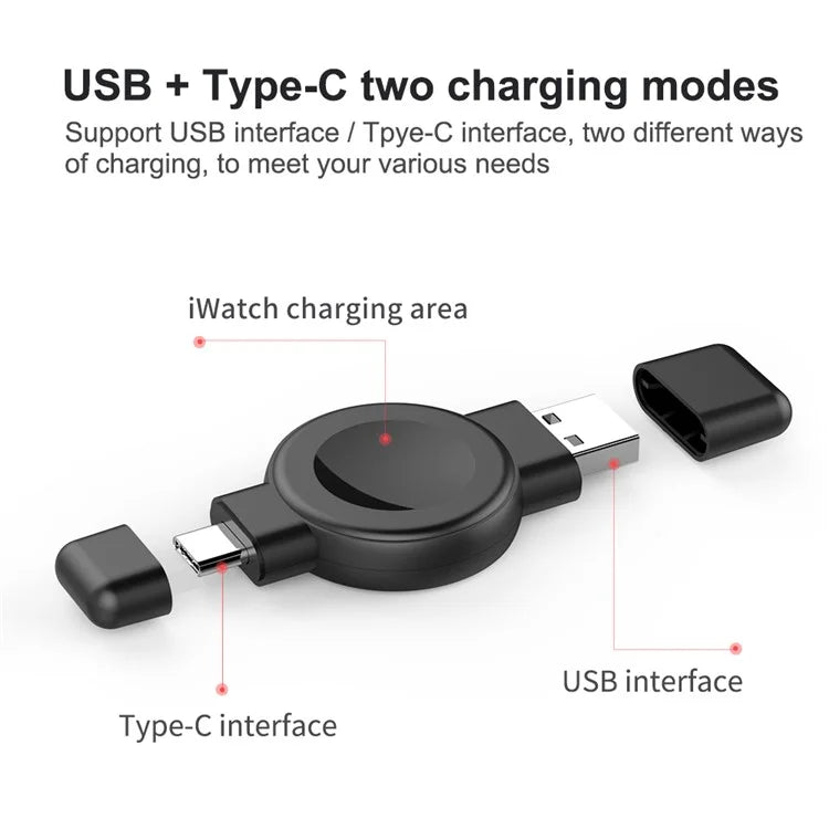 X512 For Apple Samsung Universal Watch Charger Mini Magnetic Wireless Charging Pad with Type-C+USB Plug