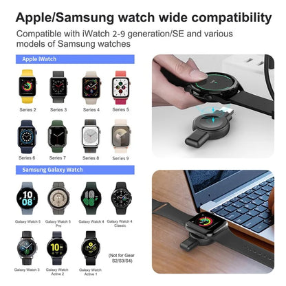 X512 For Apple Samsung Universal Watch Charger Mini Magnetic Wireless Charging Pad with Type-C+USB Plug