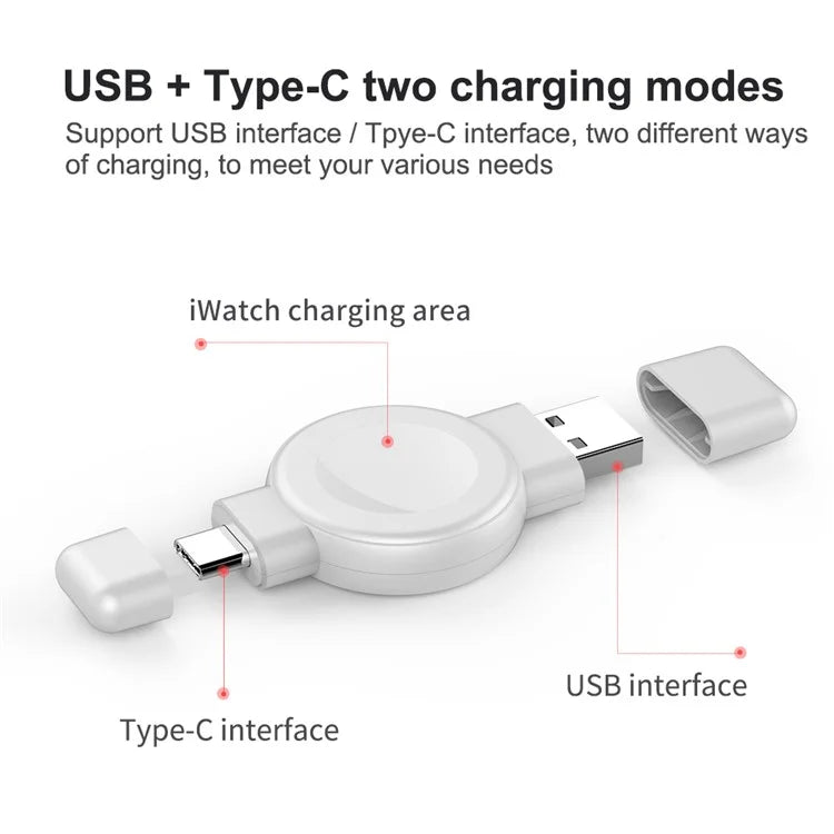 X512 For Apple Samsung Universal Watch Charger Mini Magnetic Wireless Charging Pad with Type-C+USB Plug