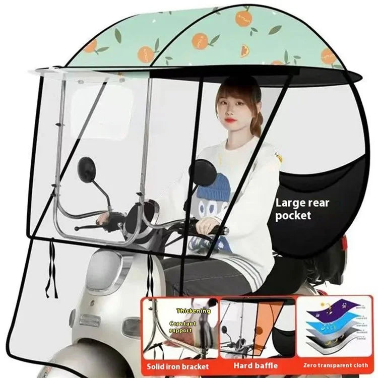 Electric Motorbike Anti-Sun Rain Shelter Windproof Motorcycle Awning Rain Hood with 2 Side Wings