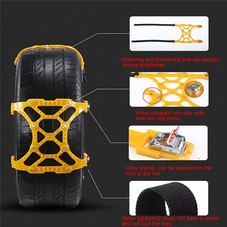 6Pcs Emergency Tire Snow Chain TPU Anti-Skid Strap Car Off-Road Safety Wheel Chain