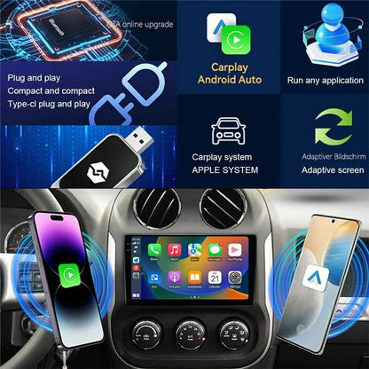 Q1BZ 2-in-1 Carplay Android Auto Dongle Box Wired to Wireless Plug and Play USB Adapter