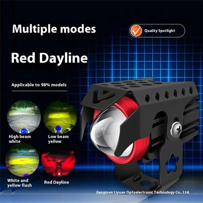 4 Modes Motorcycle LED Spotlight Motorbike Auxiliary Fog Light 3 Color External Work Light