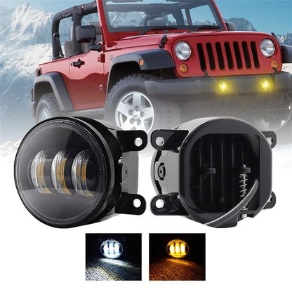 2Pcs for Wrangler / CJ-5 / CJ-7 / CJ-8 SUV LED Fog Light White+Yellow Two Color Headlight Modified Front Fog Lamp