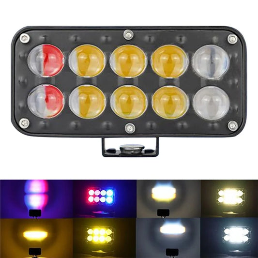 JP-V69 Motorcycle Off-Road Vehicle LED Spotlight Yellow+White Strobe Red+Blue Warning Headlight