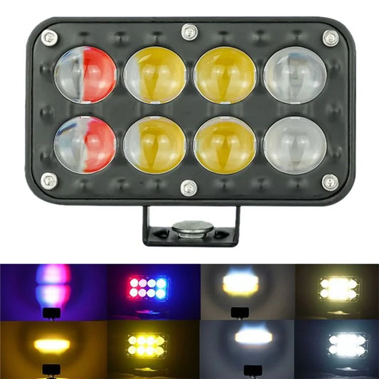 JP-V68 Motorcycle Truck Off-Road Vehicle LED Spotlight Yellow+White Strobe Red+Blue Warning Headlight