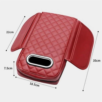 Car Armrest Box Cushion Pad PU Leather Tissue Holder Box with Side Pockets  /  Red