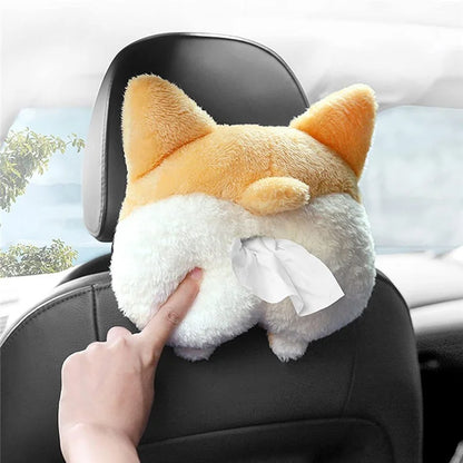 Plush Corgi Butt Funny Car Tissue Box Creative Cute Car Tissue Holder Interior Decoration