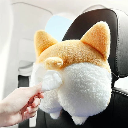 Plush Corgi Butt Funny Car Tissue Box Creative Cute Car Tissue Holder Interior Decoration