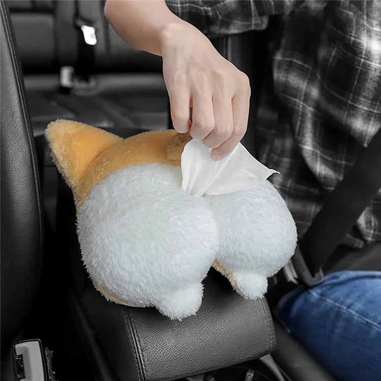 Plush Corgi Butt Funny Car Tissue Box Creative Cute Car Tissue Holder Interior Decoration