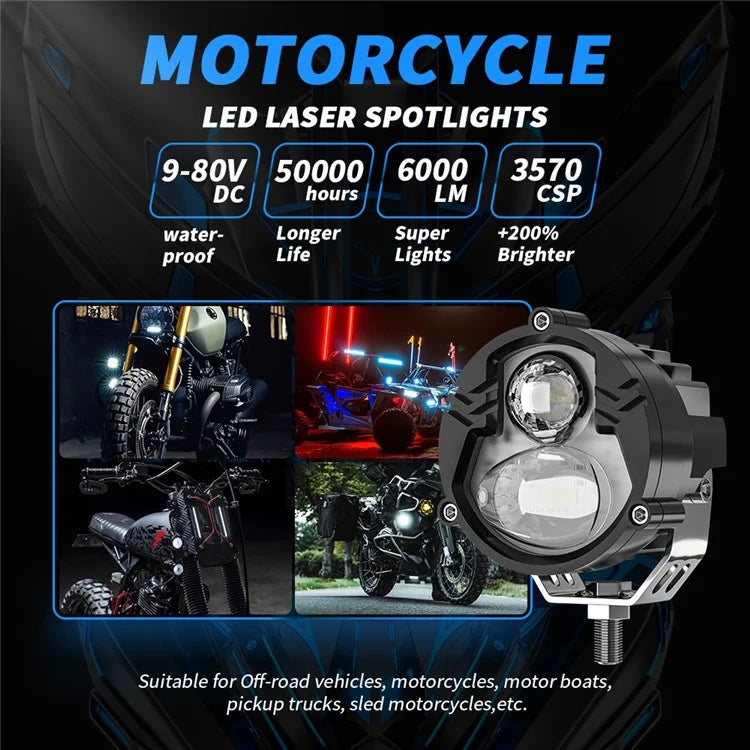 9-80V Motorcycle LED Headlight White+Yellow Light Motorbike Spotlight Safety Front Lamp