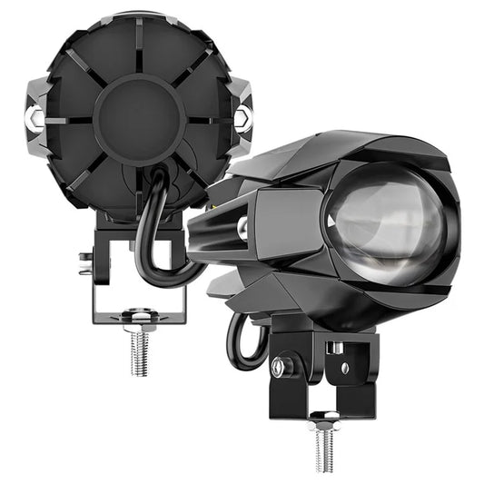 Motorcycle Bright LED Headlight Waterproof White+Yellow Light Motorbike Spotlight